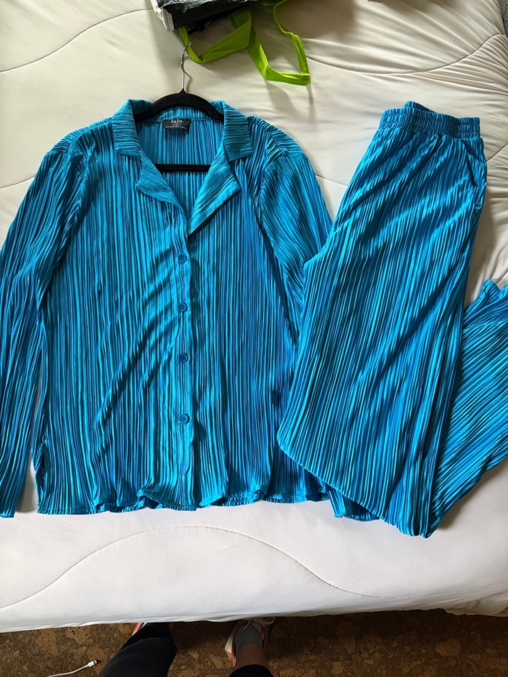 Dressed in LALA Turquoise Pleated Pantsuit Set